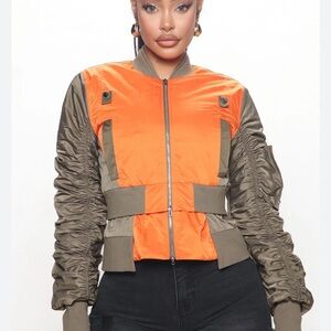 Orange and Olive Women's Bomber Jacket
